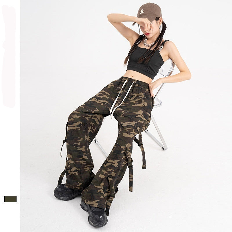 Pantalones Cargo Camuflaje Estilo Retro Americano – Baggy Fit con Cintura Elástica