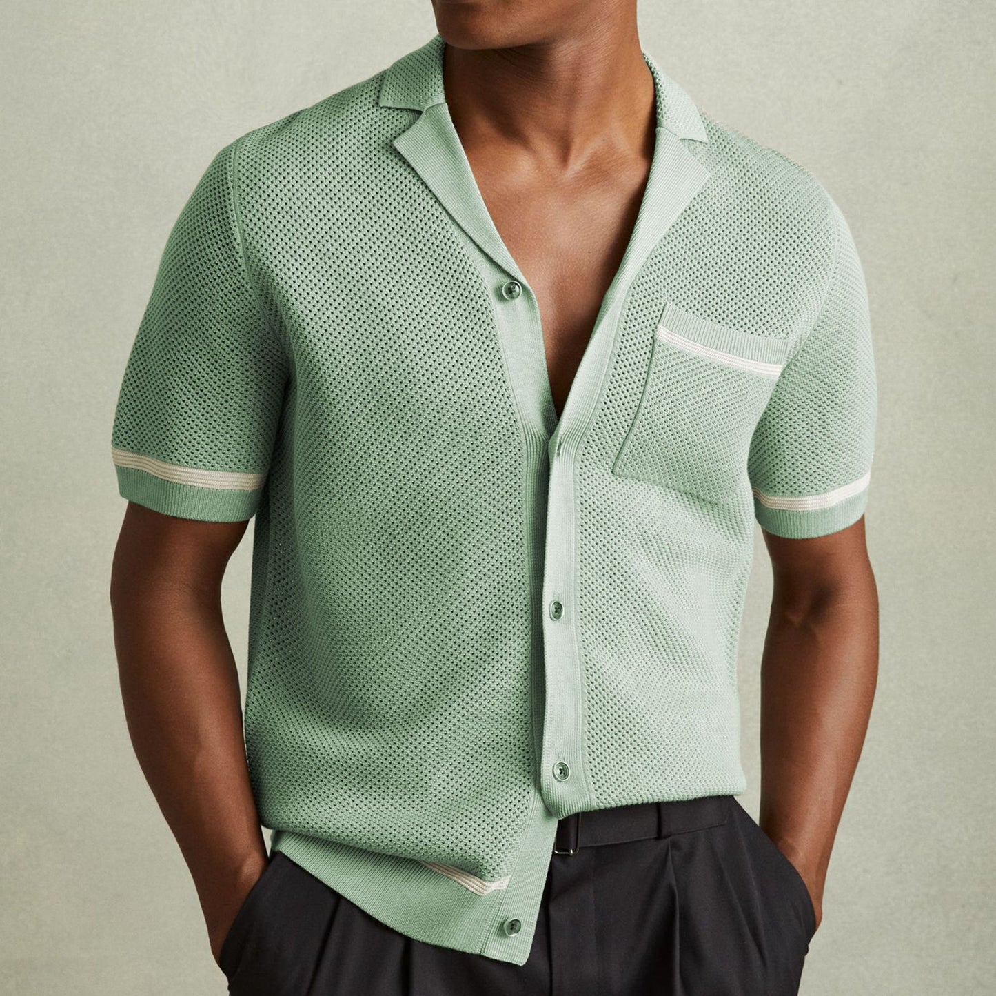Polo de Punto Premium con Cuello Cubano para Hombre - Estilo Retro de Verano