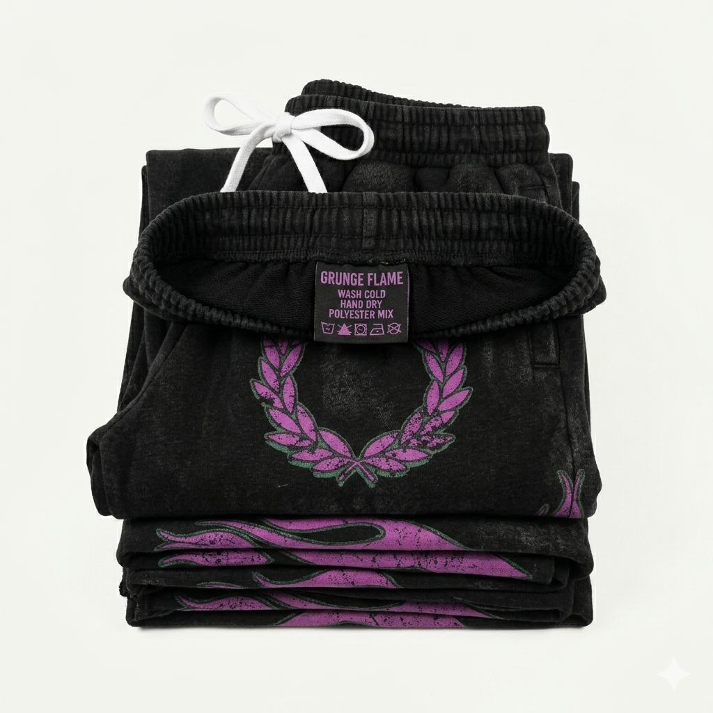 Pantalones Streetwear "Ignite" – Estilo Urbano con Gráficos de Llamas y Laurel