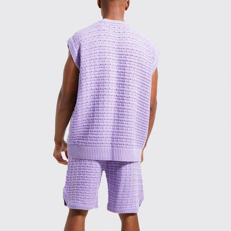 Conjunto de Verano Premium para Hombre: Camisa de Manga Corta y Shorts con Textura Waffle