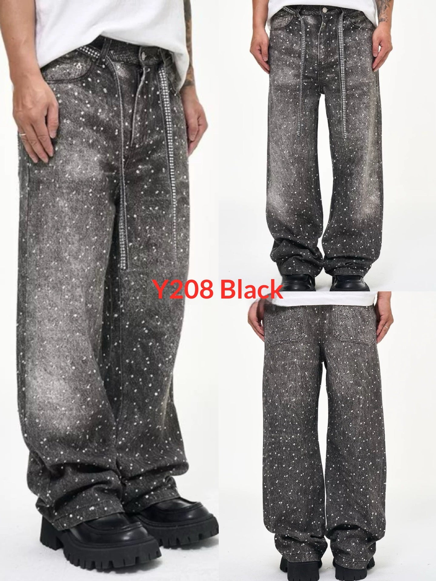 Streetwear Loose-Fit Rhinestone Denim – Vaqueros Premium con Detalles de Cristales