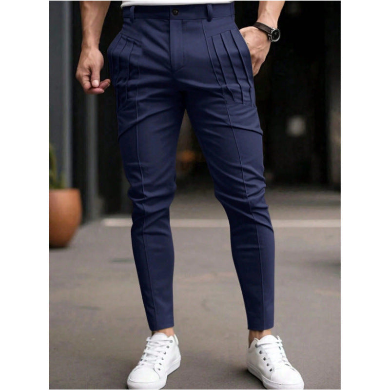 Pantalones de Vestir Casuales Slim-Fit - Joggers Formales con Diseño de Pliegues y Talle Ajustado
