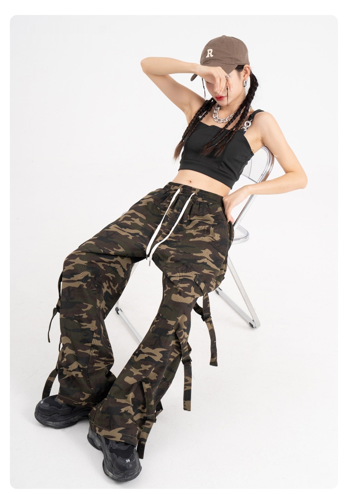 Pantalones Cargo Camuflaje Estilo Retro Americano – Baggy Fit con Cintura Elástica