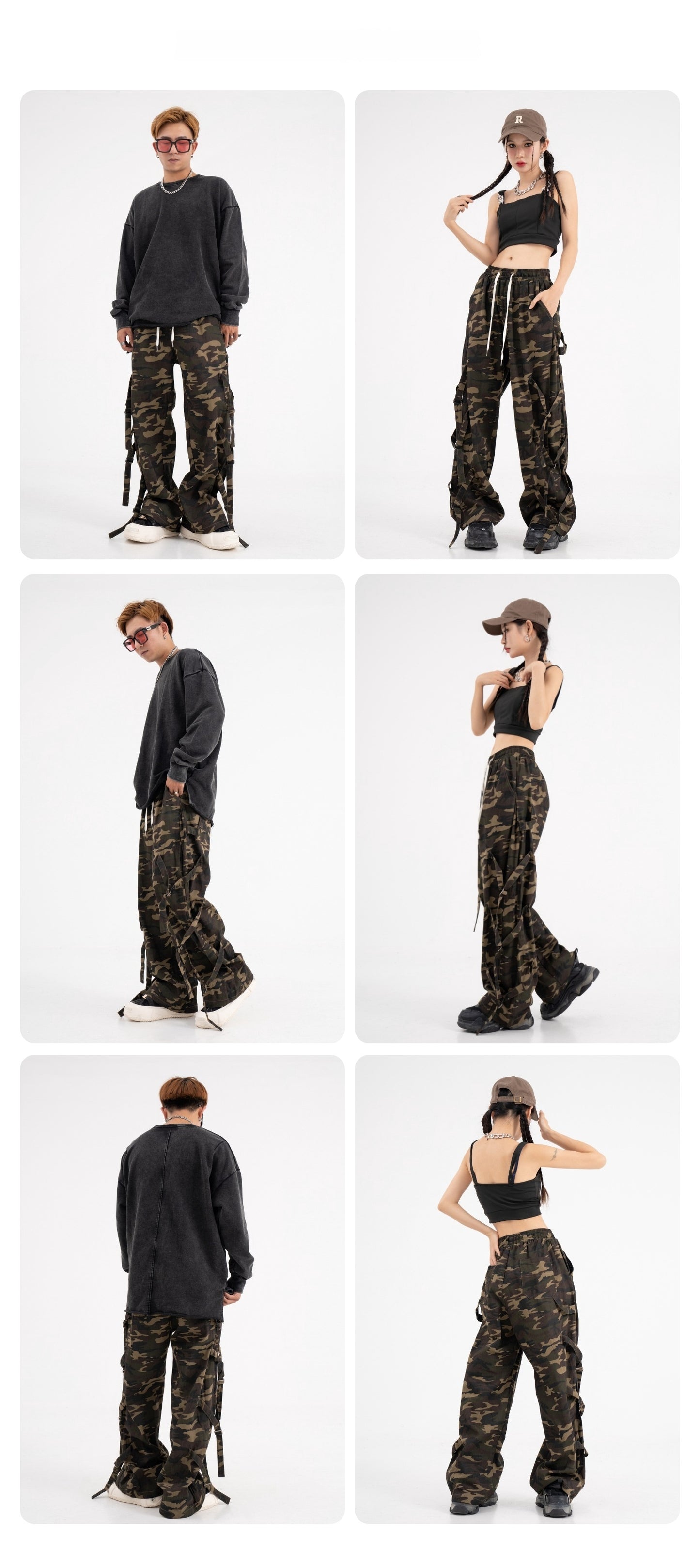Pantalones Cargo Camuflaje Estilo Retro Americano – Baggy Fit con Cintura Elástica