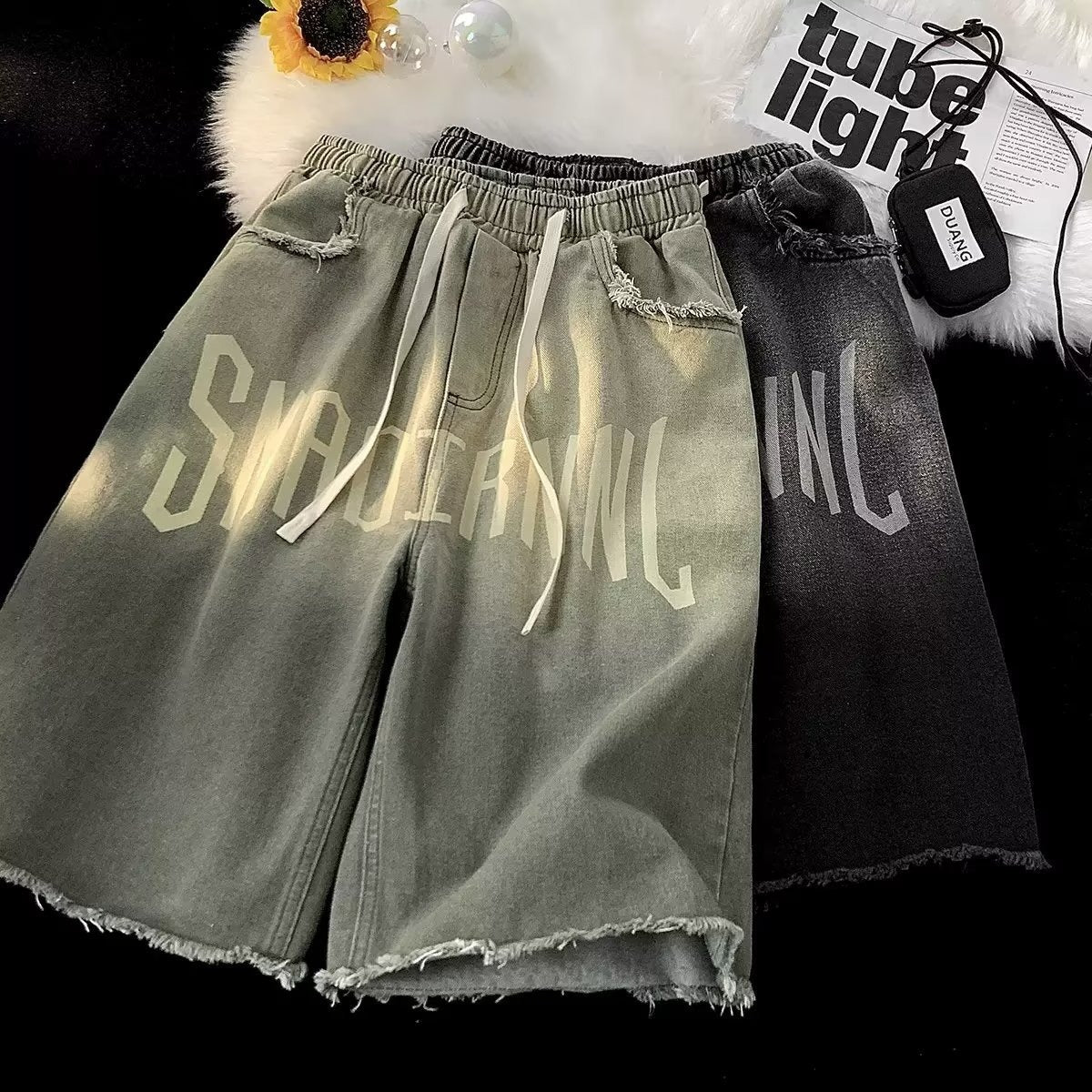 Shorts Denim Retro "Old School" - Bermudas Hip Hop de Cintura Elástica