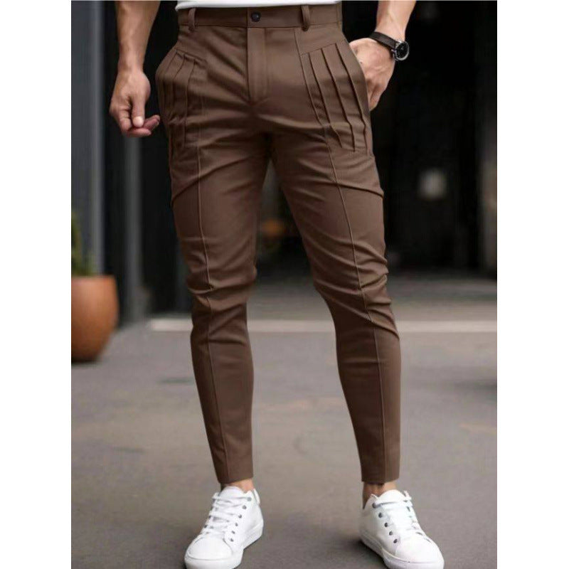 Pantalones de Vestir Casuales Slim-Fit - Joggers Formales con Diseño de Pliegues y Talle Ajustado