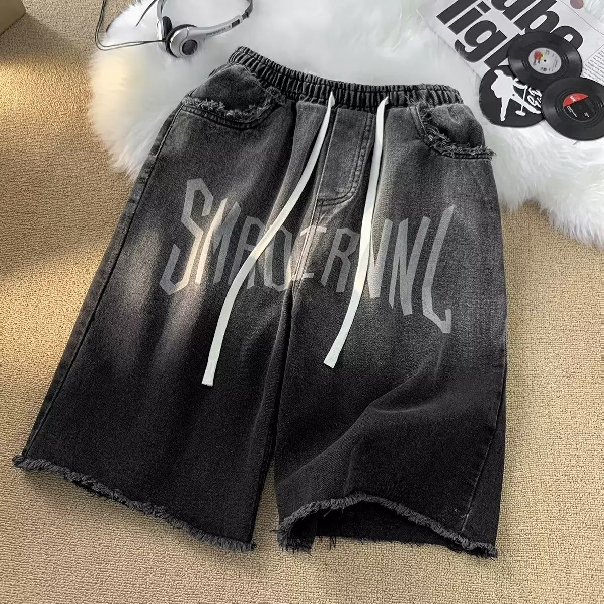 Shorts Denim Retro "Old School" - Bermudas Hip Hop de Cintura Elástica