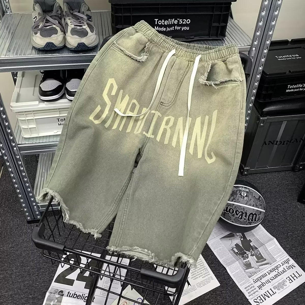 Shorts Denim Retro "Old School" - Bermudas Hip Hop de Cintura Elástica