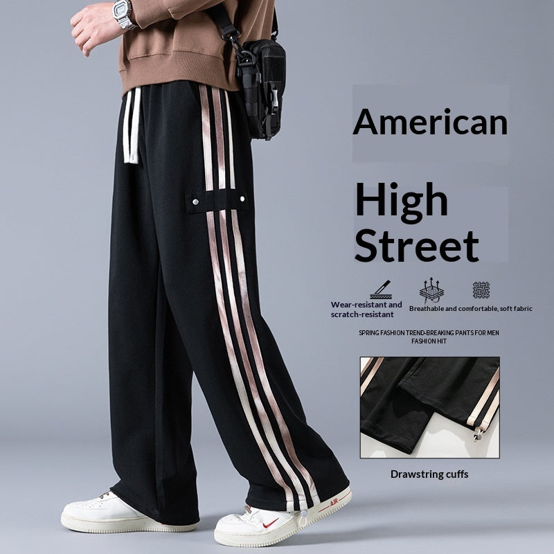 Pantalones High-Street de Tres Rayas – Joggers Urbanos de Pierna Recta y Tela de Bambú