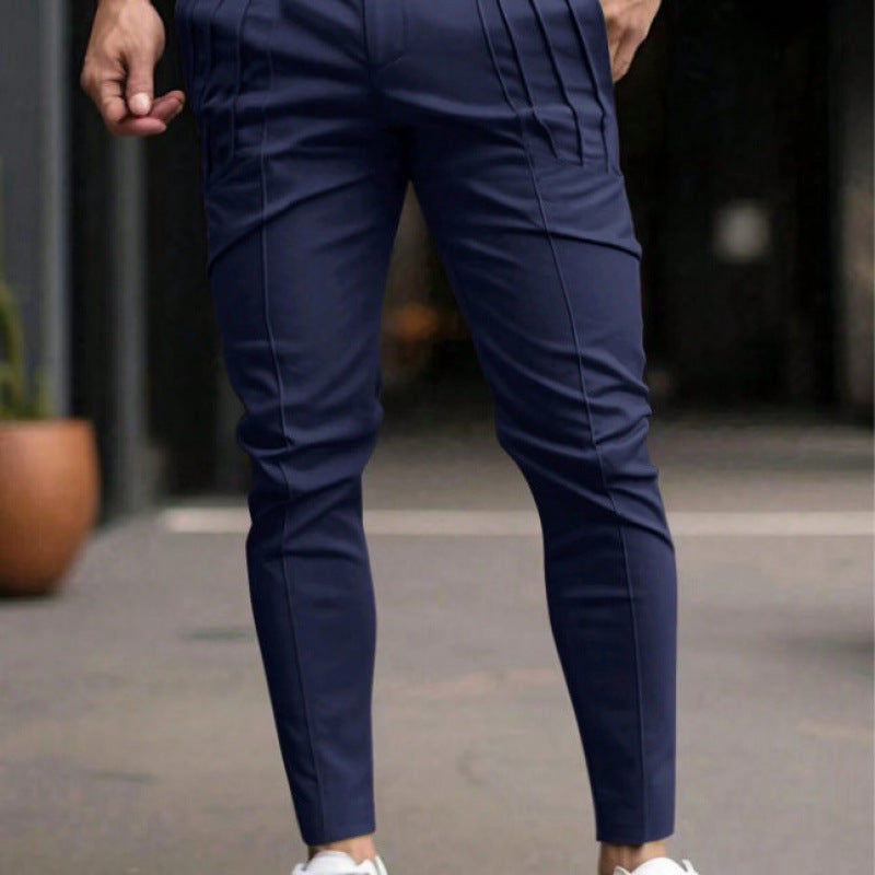 Pantalones de Vestir Casuales Slim-Fit - Joggers Formales con Diseño de Pliegues y Talle Ajustado