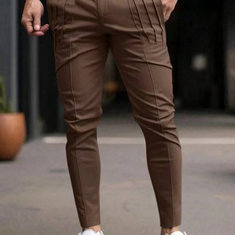 Pantalones de Vestir Casuales Slim-Fit - Joggers Formales con Diseño de Pliegues y Talle Ajustado