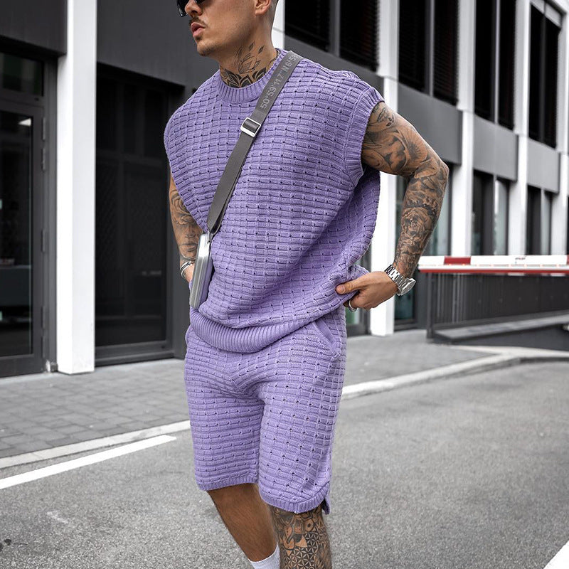 Conjunto de Verano Premium para Hombre: Camisa de Manga Corta y Shorts con Textura Waffle