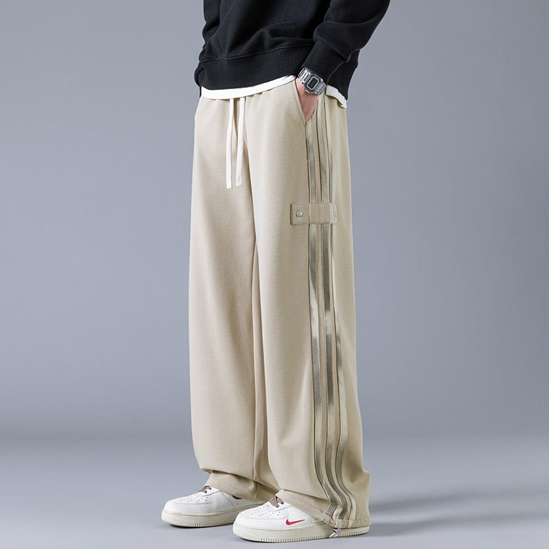 Pantalones High-Street de Tres Rayas – Joggers Urbanos de Pierna Recta y Tela de Bambú