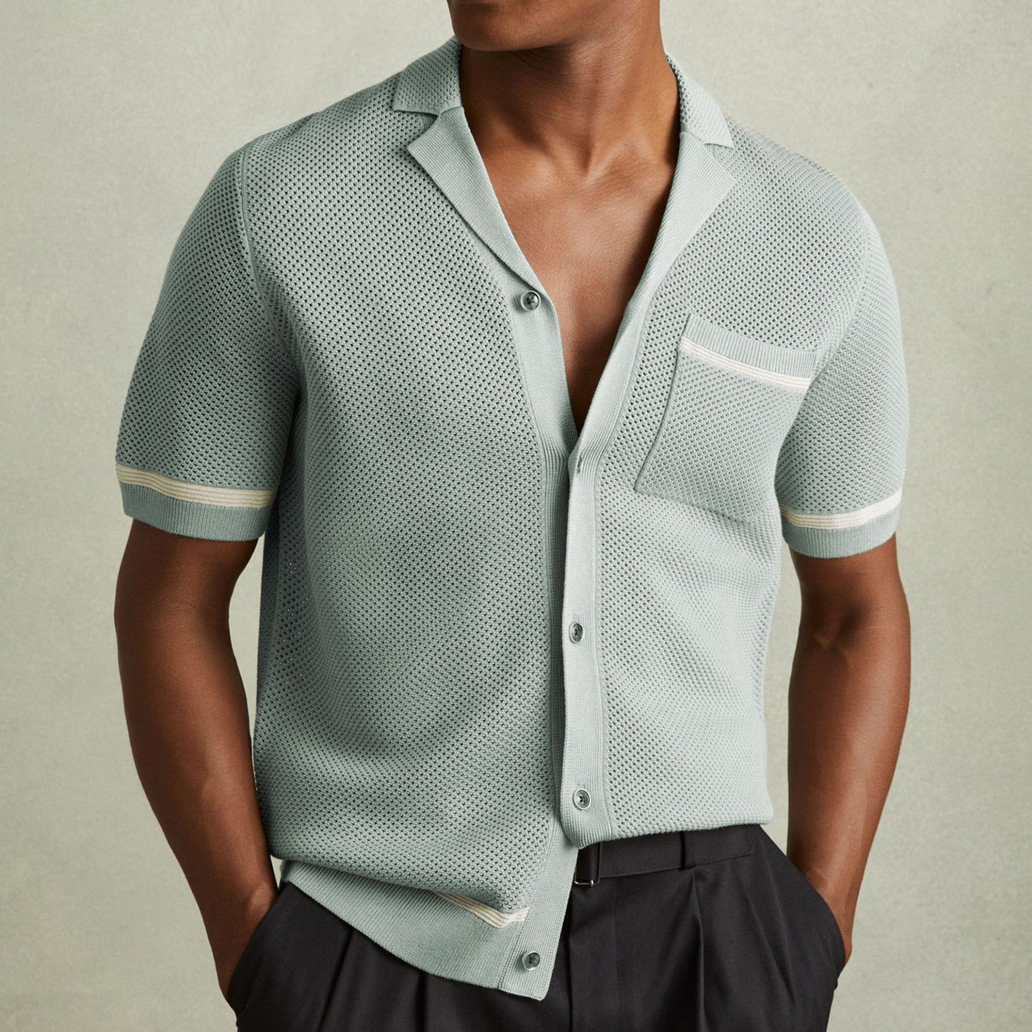 Polo de Punto Premium con Cuello Cubano para Hombre - Estilo Retro de Verano