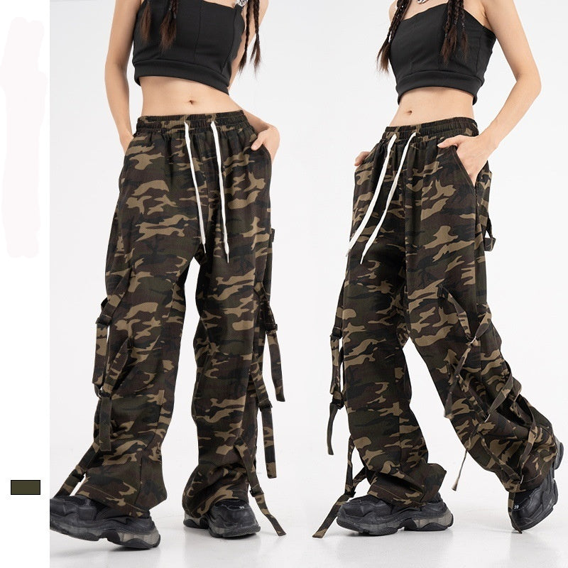 Pantalones Cargo Camuflaje Estilo Retro Americano – Baggy Fit con Cintura Elástica