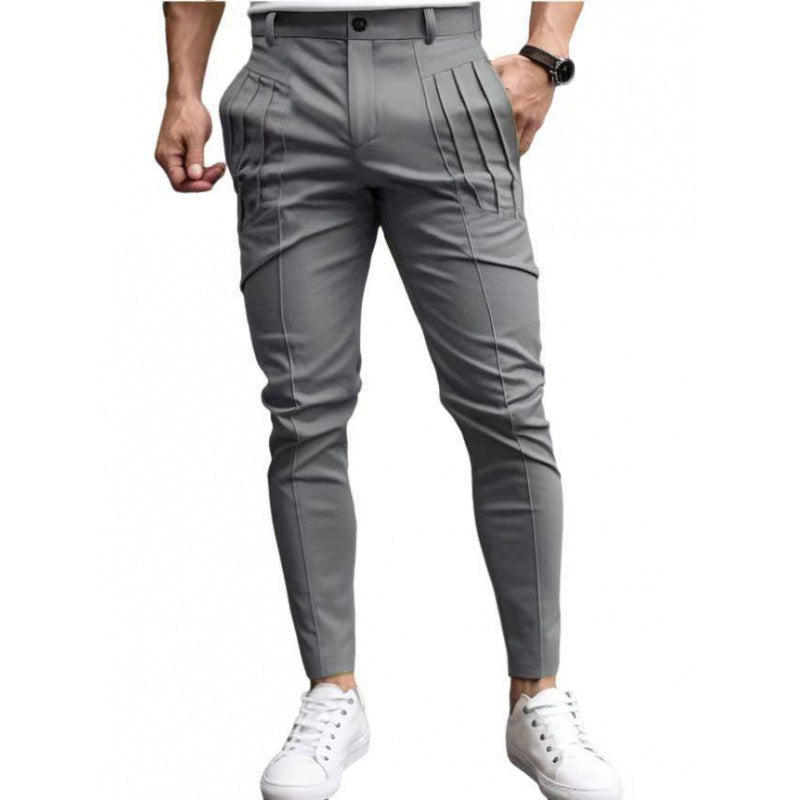 Pantalones de Vestir Casuales Slim-Fit - Joggers Formales con Diseño de Pliegues y Talle Ajustado
