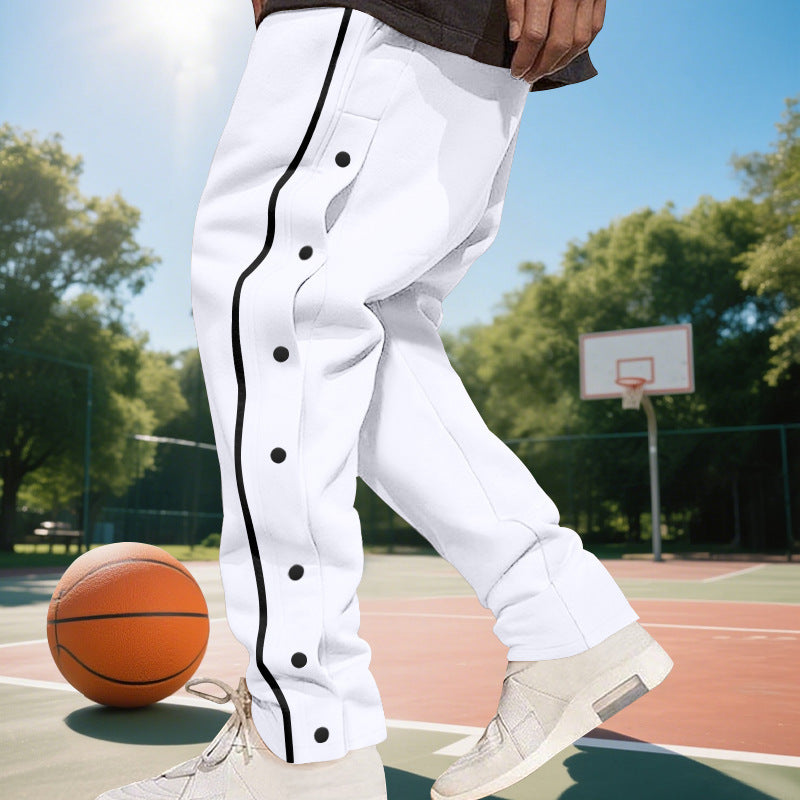 Pantalones de Baloncesto con Botones Laterales - Joggers Retro de Apertura Rápida para Hombre