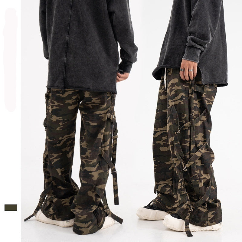 Pantalones Cargo Camuflaje Estilo Retro Americano – Baggy Fit con Cintura Elástica