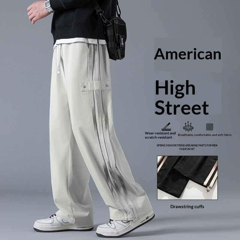 Pantalones High-Street de Tres Rayas – Joggers Urbanos de Pierna Recta y Tela de Bambú