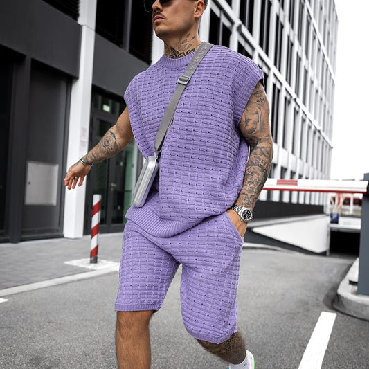 Conjunto de Verano Premium para Hombre: Camisa de Manga Corta y Shorts con Textura Waffle