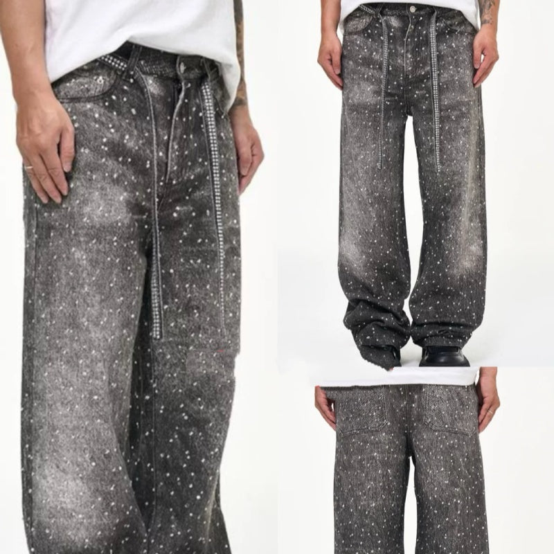 Streetwear Loose-Fit Rhinestone Denim – Vaqueros Premium con Detalles de Cristales