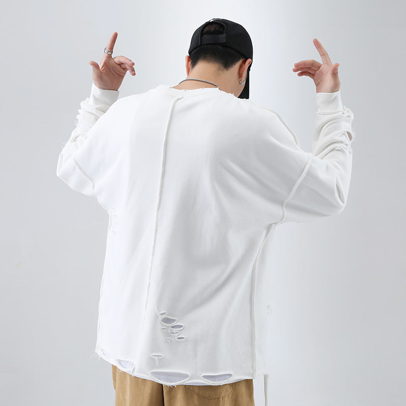 Suéter Oversize "Ripped Streetwear" para Hombre - Estilo Urbano Holgado con Detalles Rasgados
