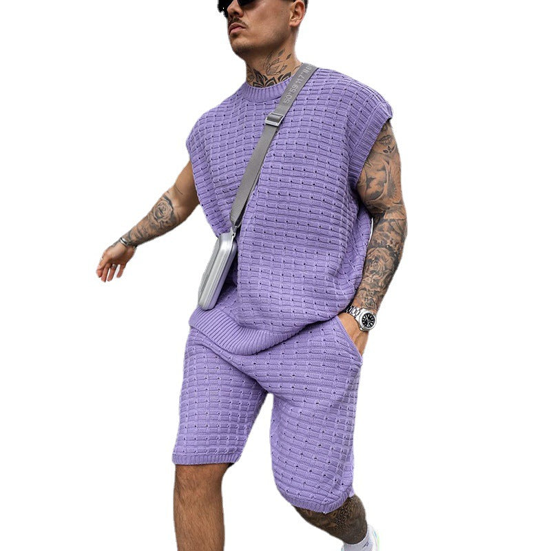 Conjunto de Verano Premium para Hombre: Camisa de Manga Corta y Shorts con Textura Waffle