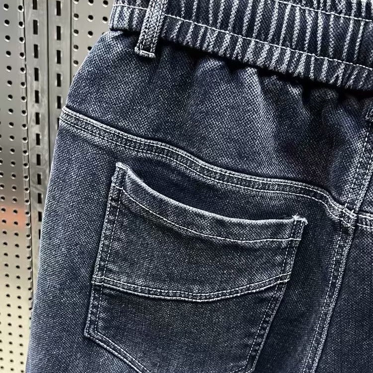 Jeans Térmicos con Forro de Felpa – Corte Holgado, Elásticos y Estilo Urbano Lavado