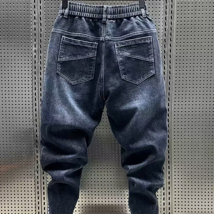 Jeans Térmicos con Forro de Felpa – Corte Holgado, Elásticos y Estilo Urbano Lavado