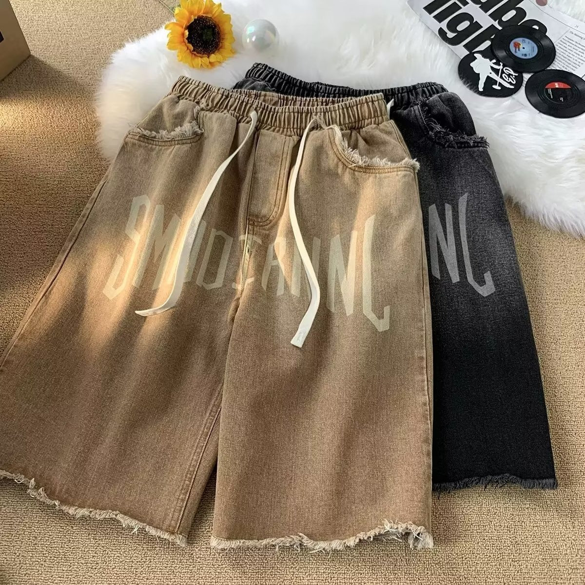 Shorts Denim Retro "Old School" - Bermudas Hip Hop de Cintura Elástica