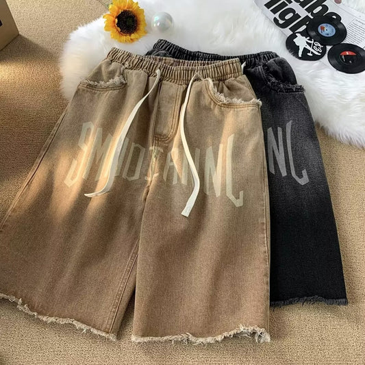 Shorts Denim Retro "Old School" - Bermudas Hip Hop de Cintura Elástica
