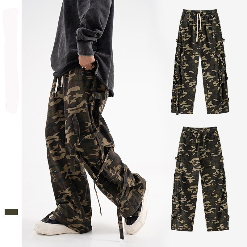 Pantalones Cargo Camuflaje Estilo Retro Americano – Baggy Fit con Cintura Elástica