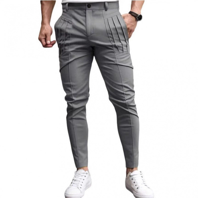 Pantalones de Vestir Casuales Slim-Fit - Joggers Formales con Diseño de Pliegues y Talle Ajustado