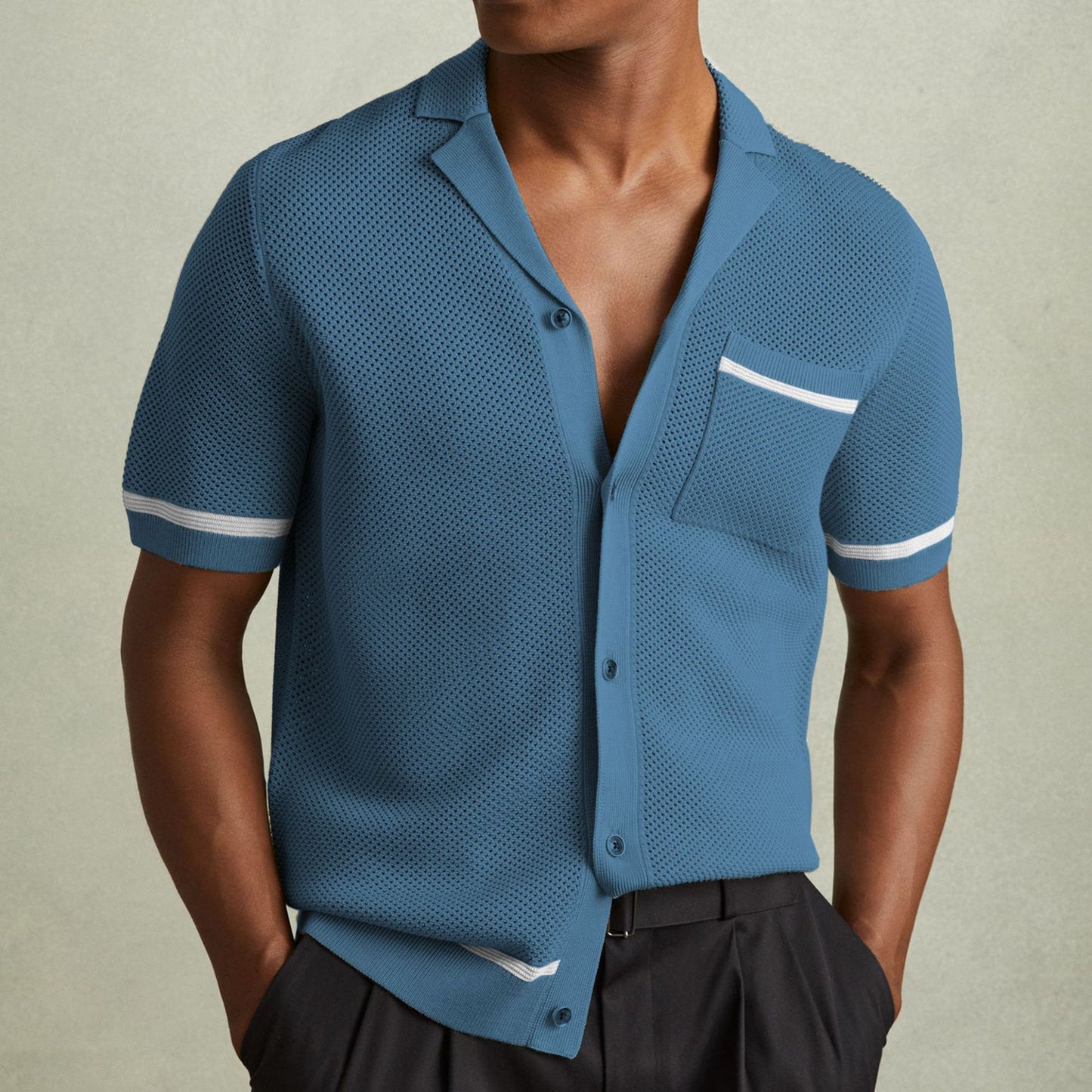 Polo de Punto Premium con Cuello Cubano para Hombre - Estilo Retro de Verano