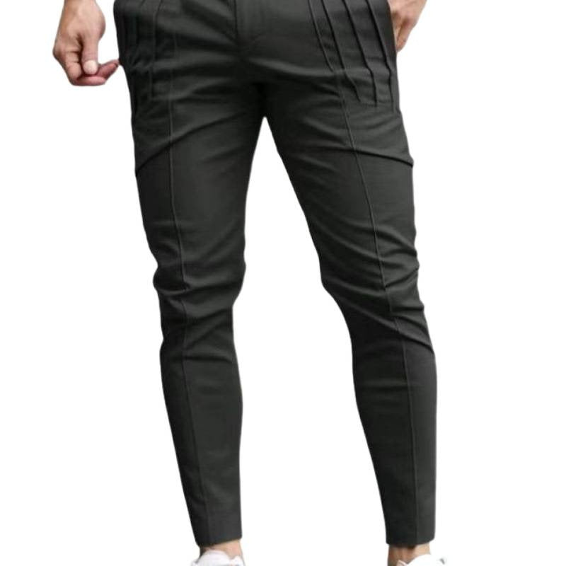 Pantalones de Vestir Casuales Slim-Fit - Joggers Formales con Diseño de Pliegues y Talle Ajustado