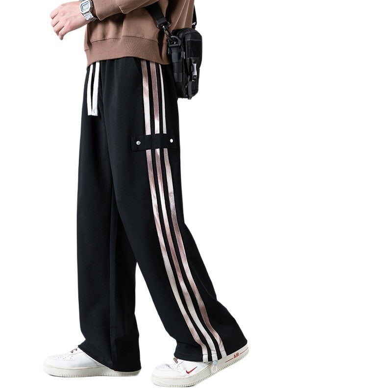 Pantalones High-Street de Tres Rayas – Joggers Urbanos de Pierna Recta y Tela de Bambú