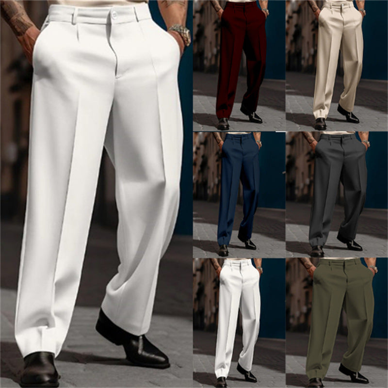Pantalón de Vestir Moderno Slim Fit - Pantalones Formales Rectos con Bolsillo Diagonal
