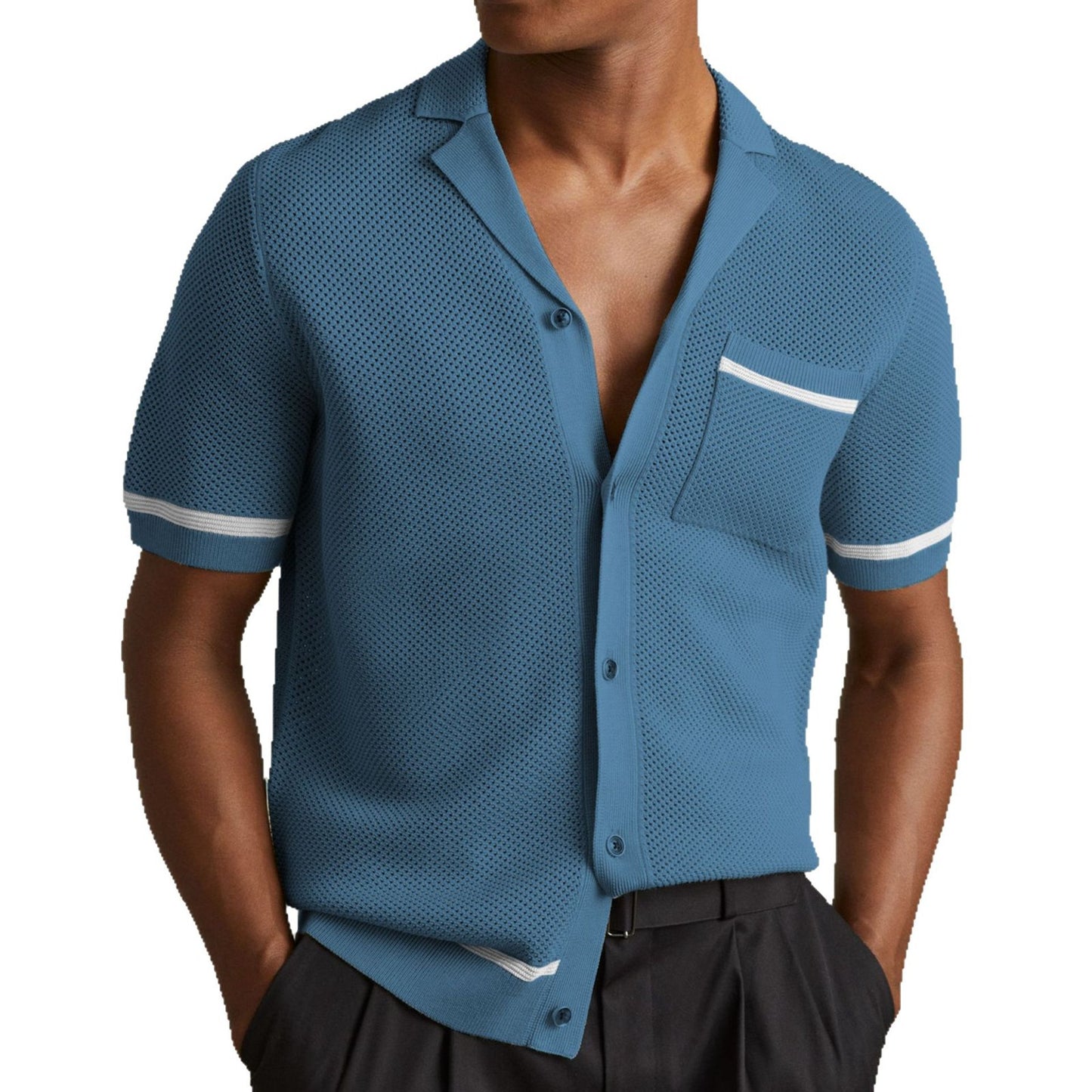 Polo de Punto Premium con Cuello Cubano para Hombre - Estilo Retro de Verano